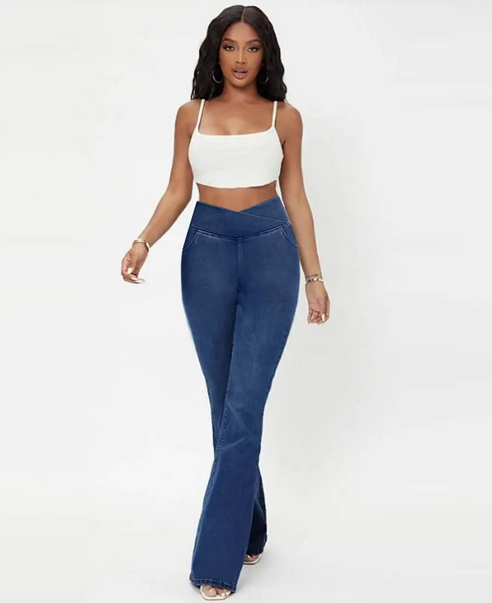 Frendorf | Damen High Waist ausgestellte Stretch Denim Jeans