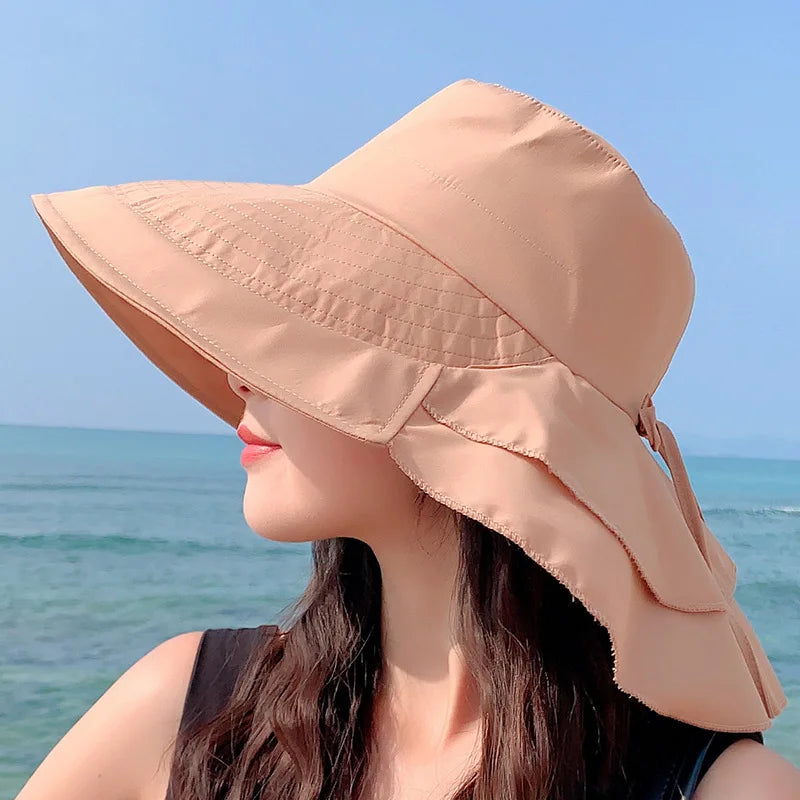 Frendorf | SUNNY | Damen Sonnenhut für die Sonne | Breite Krempe UV Nackenschutz | Solar Strandhut Frau