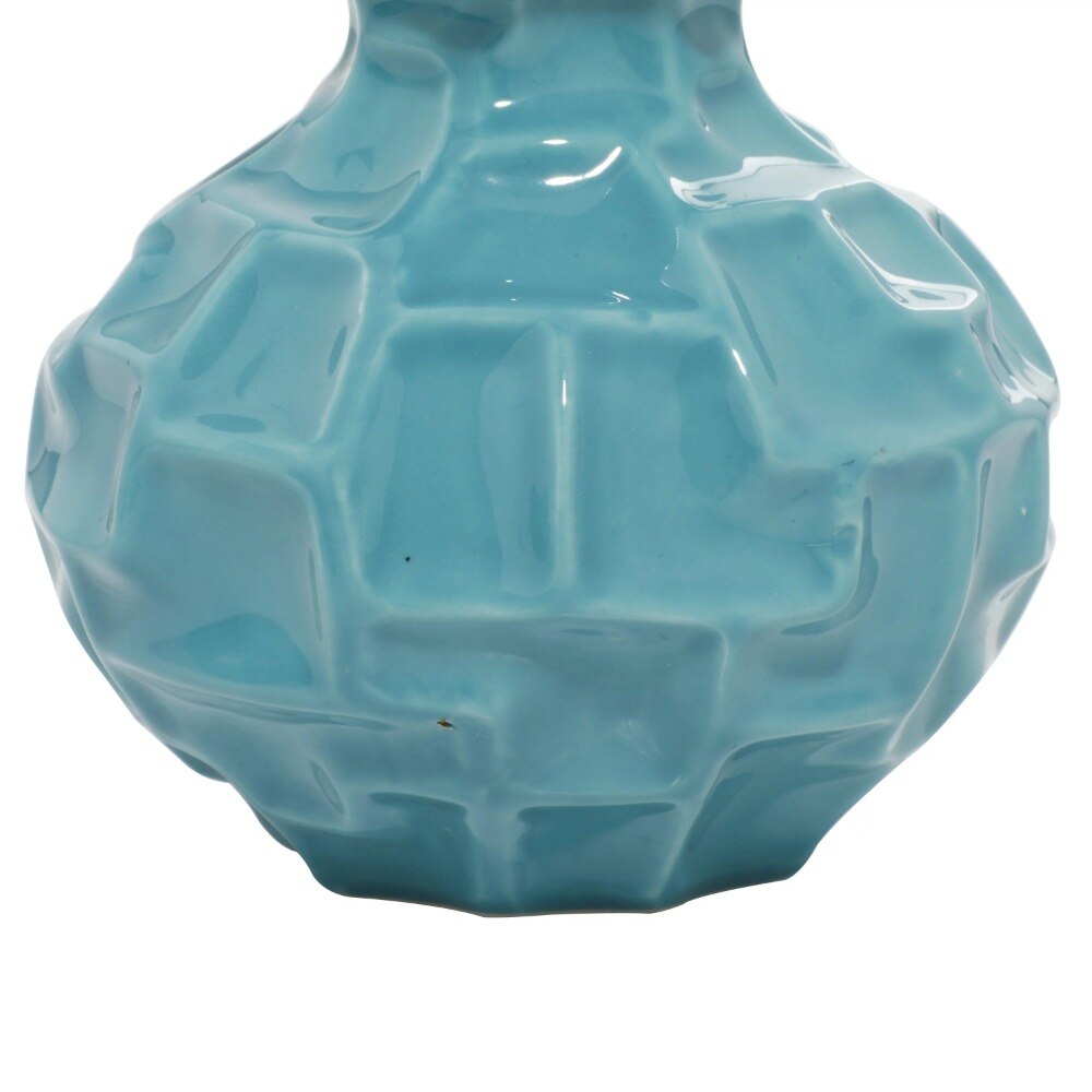 DecMode 15,2 cm B, 15,2 cm H Blaue Keramikvase mit variierenden Mustern, Set von 3
