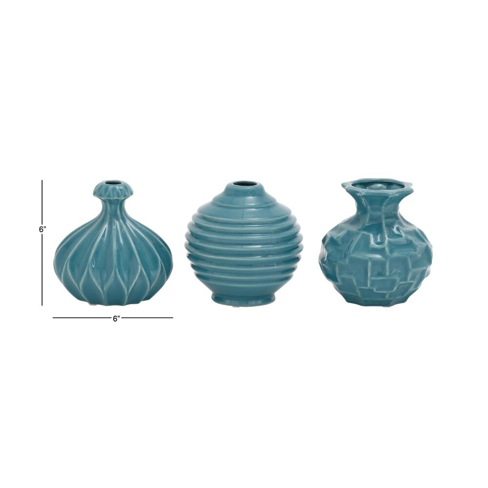 DecMode 15,2 cm B, 15,2 cm H Blaue Keramikvase mit variierenden Mustern, Set von 3