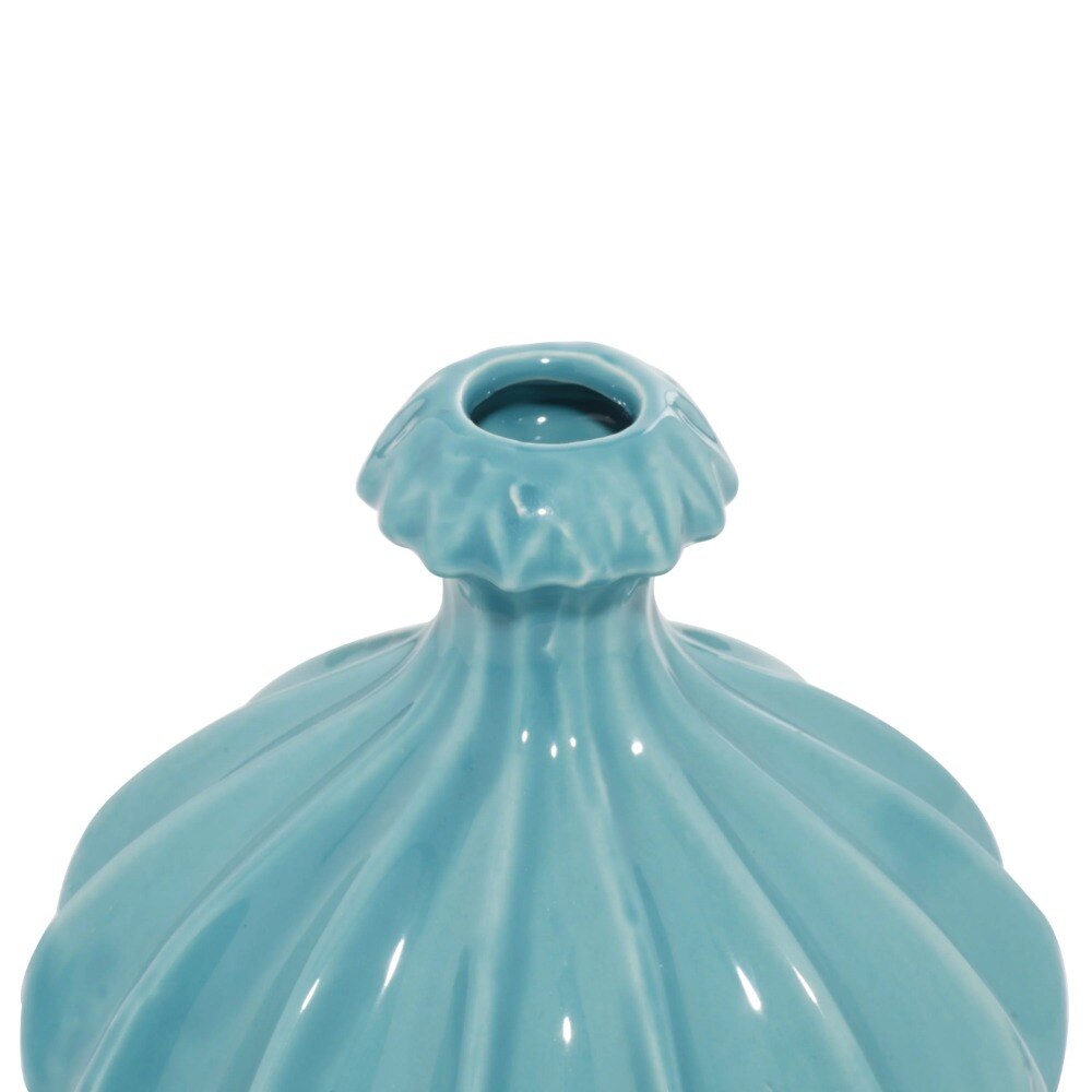 DecMode 15,2 cm B, 15,2 cm H Blaue Keramikvase mit variierenden Mustern, Set von 3