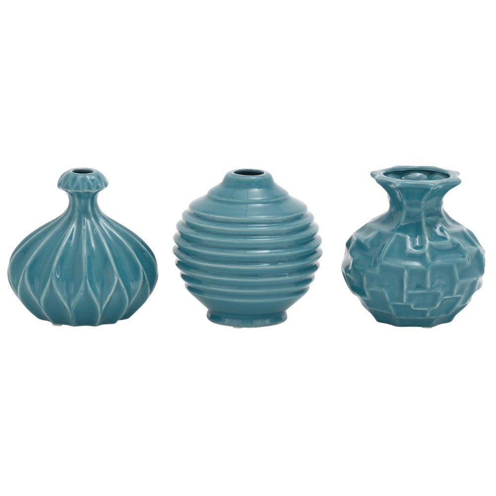 DecMode 15,2 cm B, 15,2 cm H Blaue Keramikvase mit variierenden Mustern, Set von 3