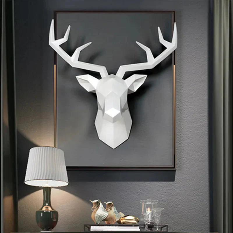 Hirschkopf Skulptur Tier Statue Figuren Wandbehang Kreatives Elch Kunst Geweih Statuette für Bürodeko Wandmontage