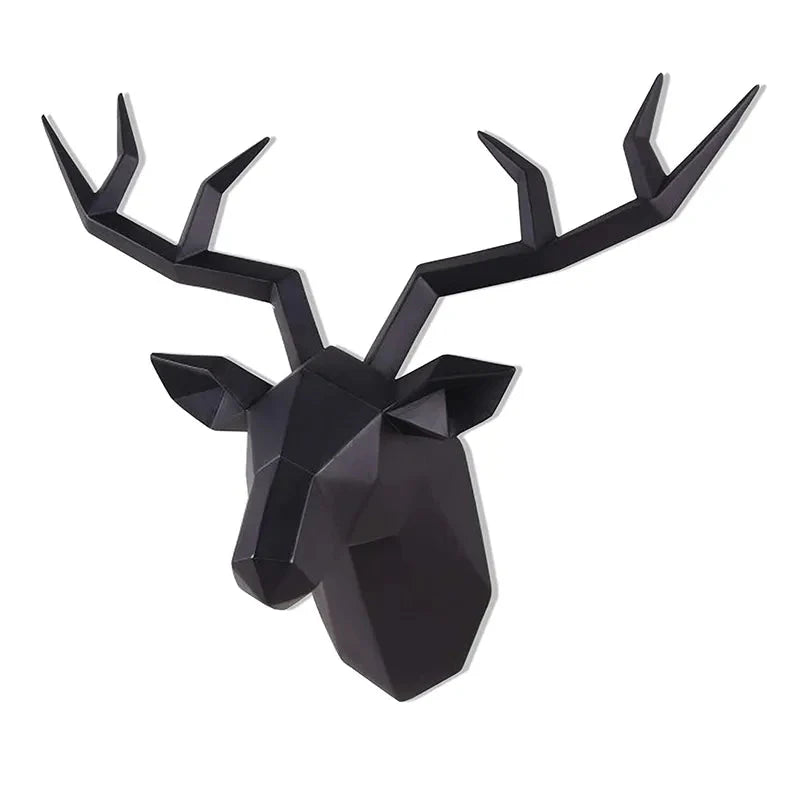 Hirschkopf Skulptur Tier Statue Figuren Wandbehang Kreatives Elch Kunst Geweih Statuette für Bürodeko Wandmontage