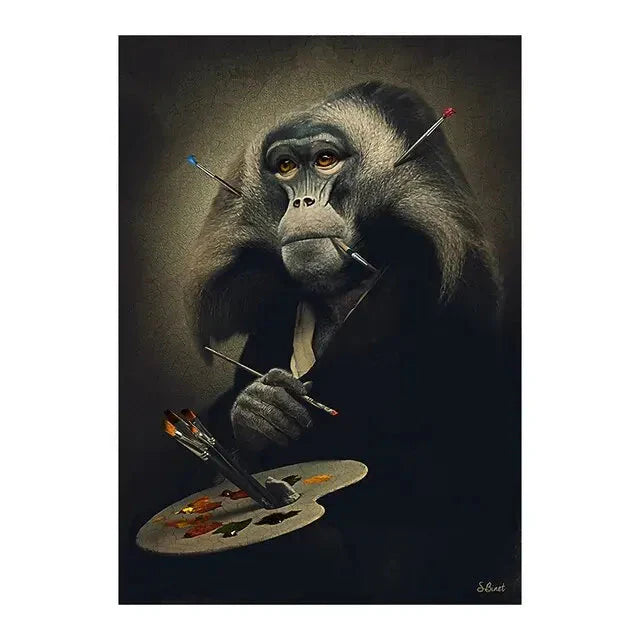 Reh Kaninchen Gorilla Jazz Affe Katze rauchende Leinwandmalerei Tier Poster und Drucke Moderne Wandkunst Bild für Badezimmerdekoration
