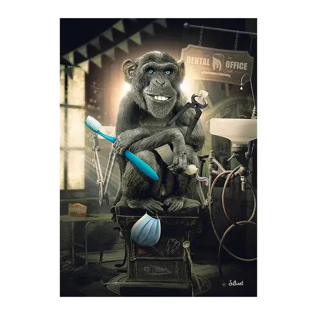 Reh Kaninchen Gorilla Jazz Affe Katze rauchende Leinwandmalerei Tier Poster und Drucke Moderne Wandkunst Bild für Badezimmerdekoration