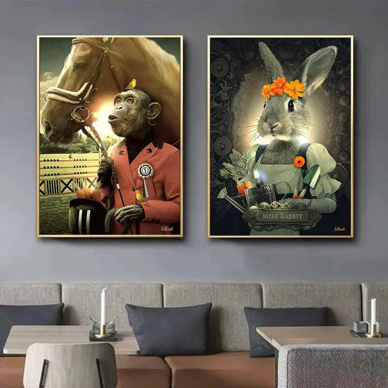 Reh Kaninchen Gorilla Jazz Affe Katze rauchende Leinwandmalerei Tier Poster und Drucke Moderne Wandkunst Bild für Badezimmerdekoration