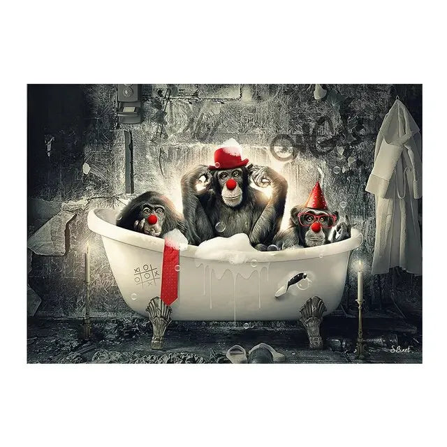Reh Kaninchen Gorilla Jazz Affe Katze rauchende Leinwandmalerei Tier Poster und Drucke Moderne Wandkunst Bild für Badezimmerdekoration