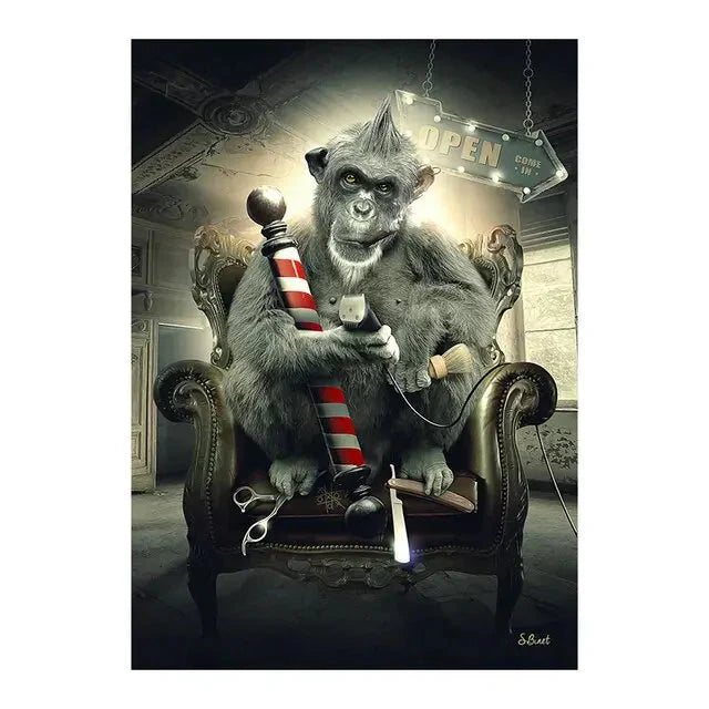 Reh Kaninchen Gorilla Jazz Affe Katze rauchende Leinwandmalerei Tier Poster und Drucke Moderne Wandkunst Bild für Badezimmerdekoration