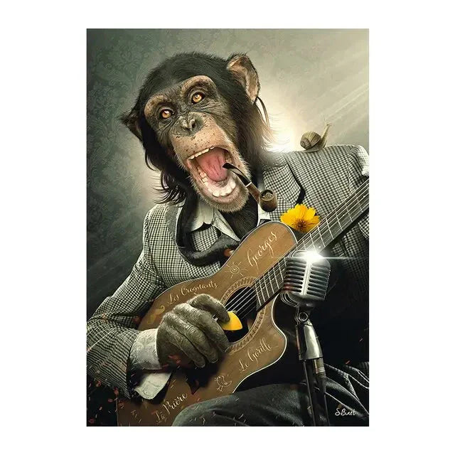 Reh Kaninchen Gorilla Jazz Affe Katze rauchende Leinwandmalerei Tier Poster und Drucke Moderne Wandkunst Bild für Badezimmerdekoration