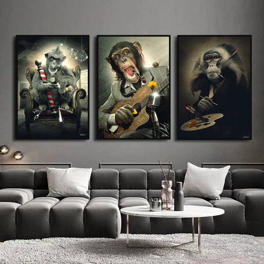 Reh Kaninchen Gorilla Jazz Affe Katze rauchende Leinwandmalerei Tier Poster und Drucke Moderne Wandkunst Bild für Badezimmerdekoration