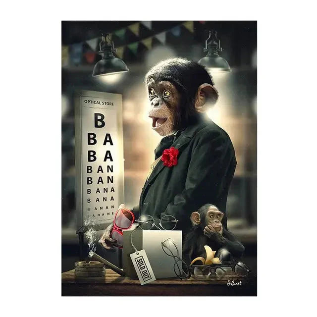 Reh Kaninchen Gorilla Jazz Affe Katze rauchende Leinwandmalerei Tier Poster und Drucke Moderne Wandkunst Bild für Badezimmerdekoration