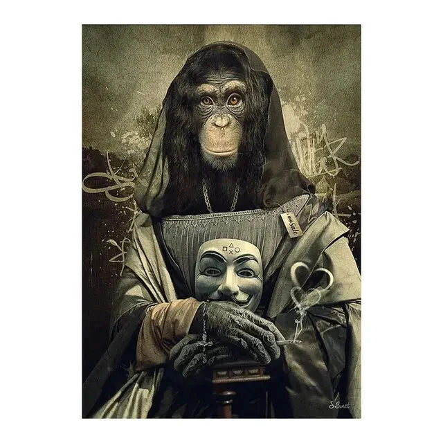 Reh Kaninchen Gorilla Jazz Affe Katze rauchende Leinwandmalerei Tier Poster und Drucke Moderne Wandkunst Bild für Badezimmerdekoration