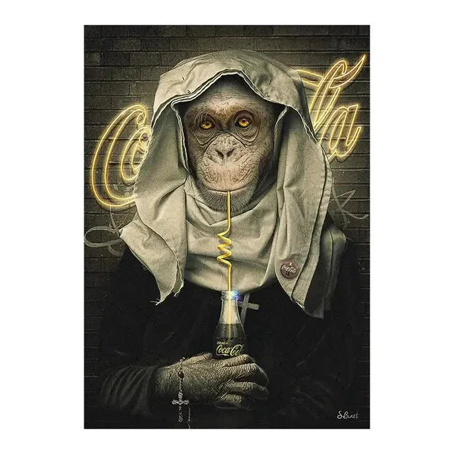 Reh Kaninchen Gorilla Jazz Affe Katze rauchende Leinwandmalerei Tier Poster und Drucke Moderne Wandkunst Bild für Badezimmerdekoration