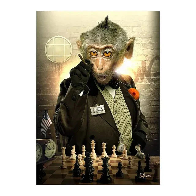 Reh Kaninchen Gorilla Jazz Affe Katze rauchende Leinwandmalerei Tier Poster und Drucke Moderne Wandkunst Bild für Badezimmerdekoration