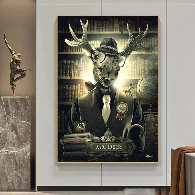 Reh Kaninchen Gorilla Jazz Affe Katze rauchende Leinwandmalerei Tier Poster und Drucke Moderne Wandkunst Bild für Badezimmerdekoration