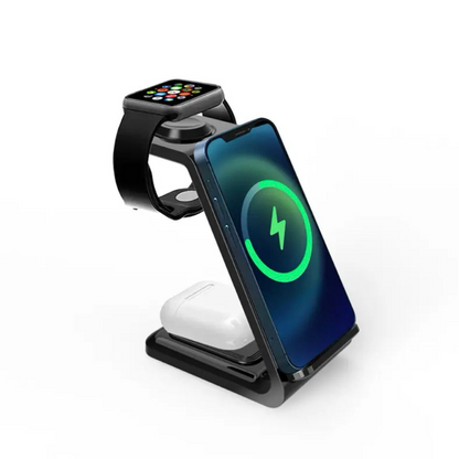 Frendorf | 3-in-1 Kabellose Schnellladestation – Smartphone, Smartwatch & Kopfhörer