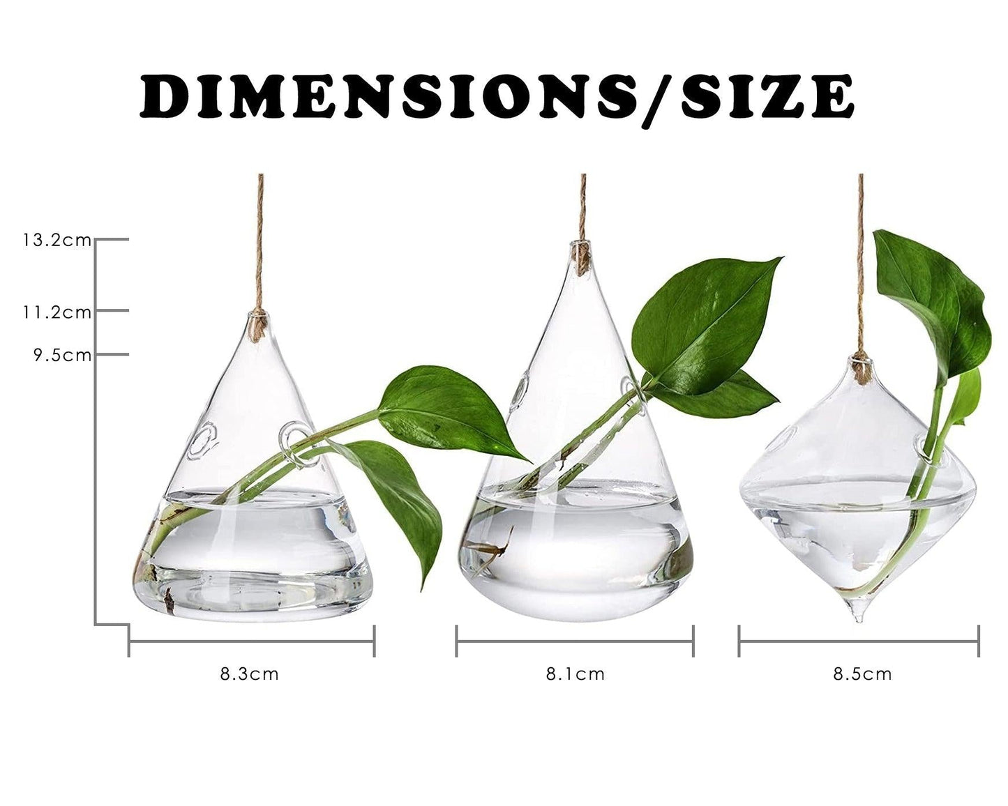 Frendorf | GlasLuxe 3-teiliges Set Glas-Hänge-Terrarienvasen | Elegante Pflanzenhalter | Deko für Zuhause