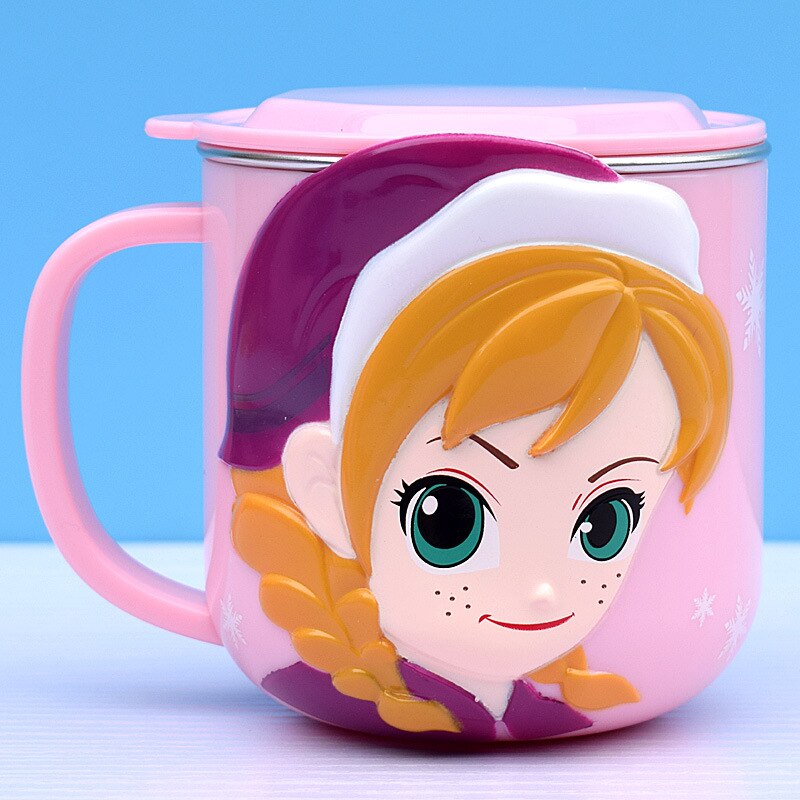 Disney Taschen Frozen Elsa Anna Prinzessin Cartoon Milch Tasse Becher 3D Mickey Minnie Edelstahl Tasse Baby Kinder Mädchen Kaffeetasse