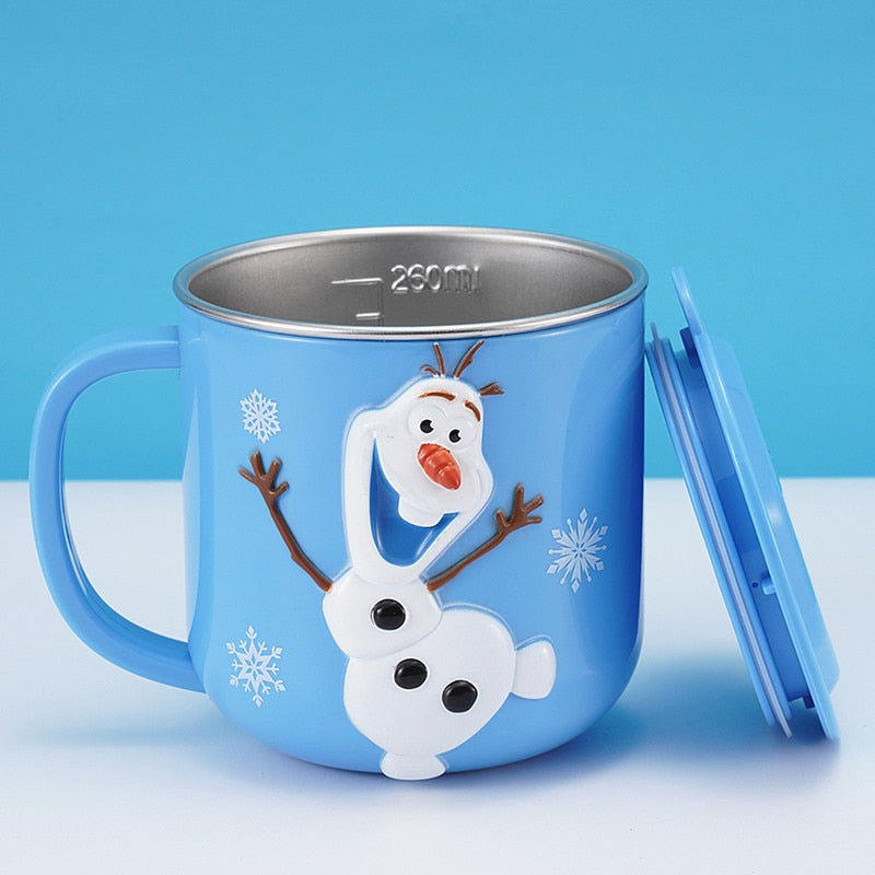 Disney Taschen Frozen Elsa Anna Prinzessin Cartoon Milch Tasse Becher 3D Mickey Minnie Edelstahl Tasse Baby Kinder Mädchen Kaffeetasse