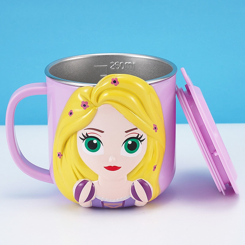 Disney Taschen Frozen Elsa Anna Prinzessin Cartoon Milch Tasse Becher 3D Mickey Minnie Edelstahl Tasse Baby Kinder Mädchen Kaffeetasse