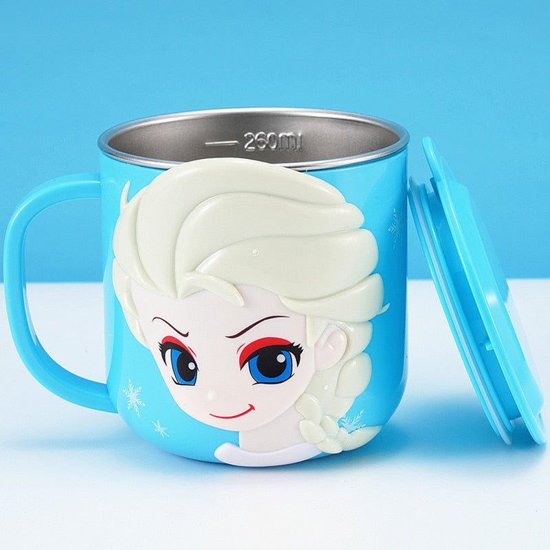 Disney Taschen Frozen Elsa Anna Prinzessin Cartoon Milch Tasse Becher 3D Mickey Minnie Edelstahl Tasse Baby Kinder Mädchen Kaffeetasse