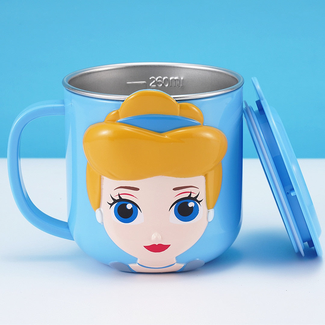 Disney Taschen Frozen Elsa Anna Prinzessin Cartoon Milch Tasse Becher 3D Mickey Minnie Edelstahl Tasse Baby Kinder Mädchen Kaffeetasse