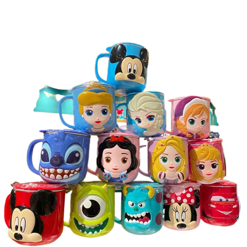 Disney Taschen Frozen Elsa Anna Prinzessin Cartoon Milch Tasse Becher 3D Mickey Minnie Edelstahl Tasse Baby Kinder Mädchen Kaffeetasse