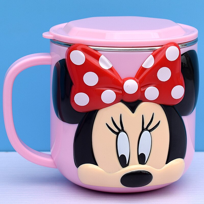 Disney Taschen Frozen Elsa Anna Prinzessin Cartoon Milch Tasse Becher 3D Mickey Minnie Edelstahl Tasse Baby Kinder Mädchen Kaffeetasse