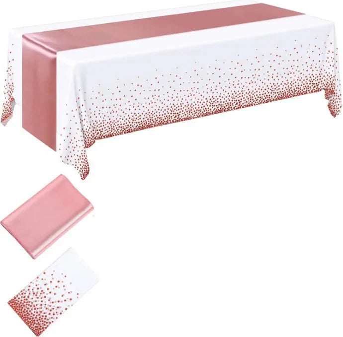 Einweg-Tischdecke Party-Tischdecke Satin Tischläufer-Set PEVA Wasserdicht Rosen Gold Hochzeit Bankett Tischdecke 54x108 Zoll