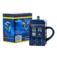 Doctor Who Tardis kreative Polizeibox Tasse lustige Keramikkaffeetasse mit Löffel Geschenkkarton in Blau und Milchgetränken Frühstückstasse