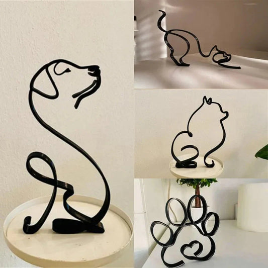 Hundekunst Skulptur Metall Hund Abstrakte Minimalistische Kunst Eisen Figuren Büro Schreibtisch Zubehör Für Wohnkultur Süße Miniatur