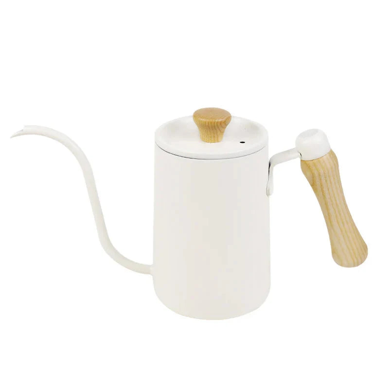 Drip Kettle 600ml Kaffee Teekanne Edelstahl Antihaft Gooseneck Drip Kettle Holzgriff Kaffeekanne