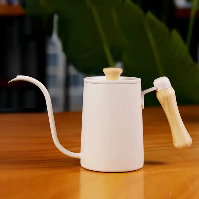 Drip Kettle 600ml Kaffee Teekanne Edelstahl Antihaft Gooseneck Drip Kettle Holzgriff Kaffeekanne