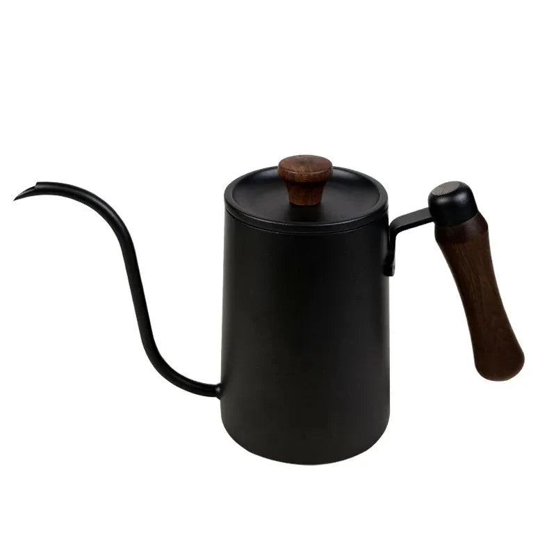 Drip Kettle 600ml Kaffee Teekanne Edelstahl Antihaft Gooseneck Drip Kettle Holzgriff Kaffeekanne