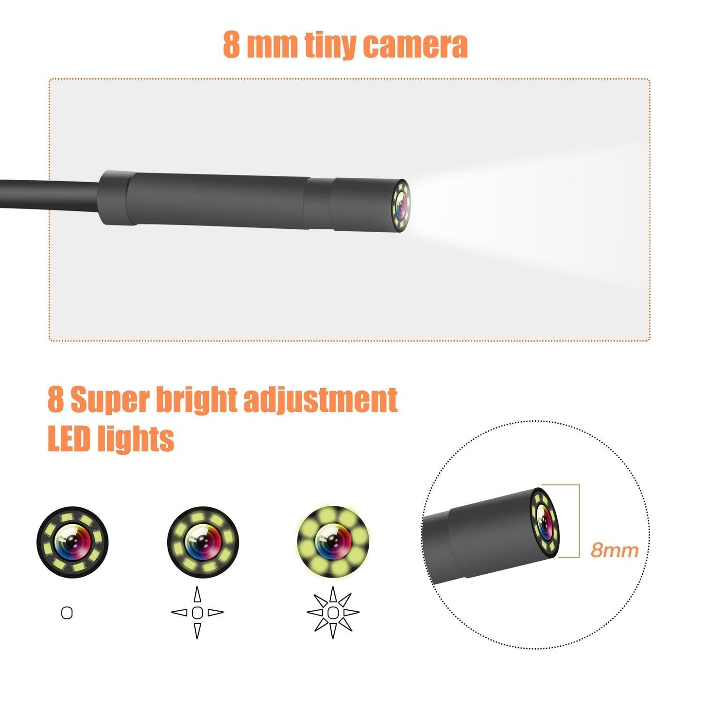 1080P HD 4.3 Zoll LCD Handheld-Endoskop, IP67 wasserdicht, 8mm Kamera mit 8 LEDs (5M weichem Kabel)