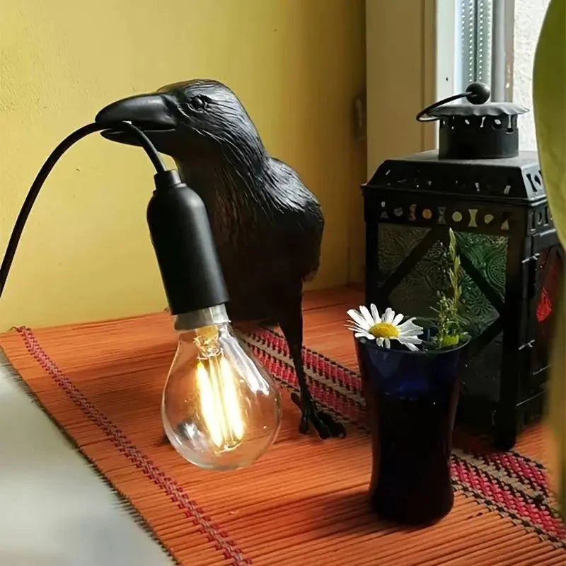 E14-Birne mit Stecker Gotische Rabenlampe Vintage Harz Vogel Lampe für Nachttisch, Büro, Wohnzimmer Bauernhaus Art Deco Stil