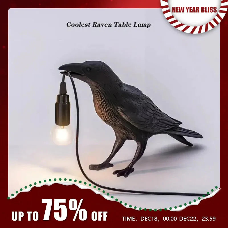 E14-Birne mit Stecker Gotische Rabenlampe Vintage Harz Vogel Lampe für Nachttisch, Büro, Wohnzimmer Bauernhaus Art Deco Stil