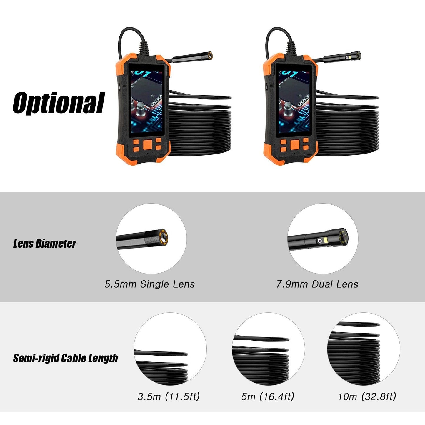 4.3 Zoll 1080P Industrie-Endoskop - 5.5mm Linse, semi-rigides Kabel, IP67 wasserdicht, LED-Licht, TF-Kartensteckplatz - Ideal für Auto-Reparatur & Rohrinspektion