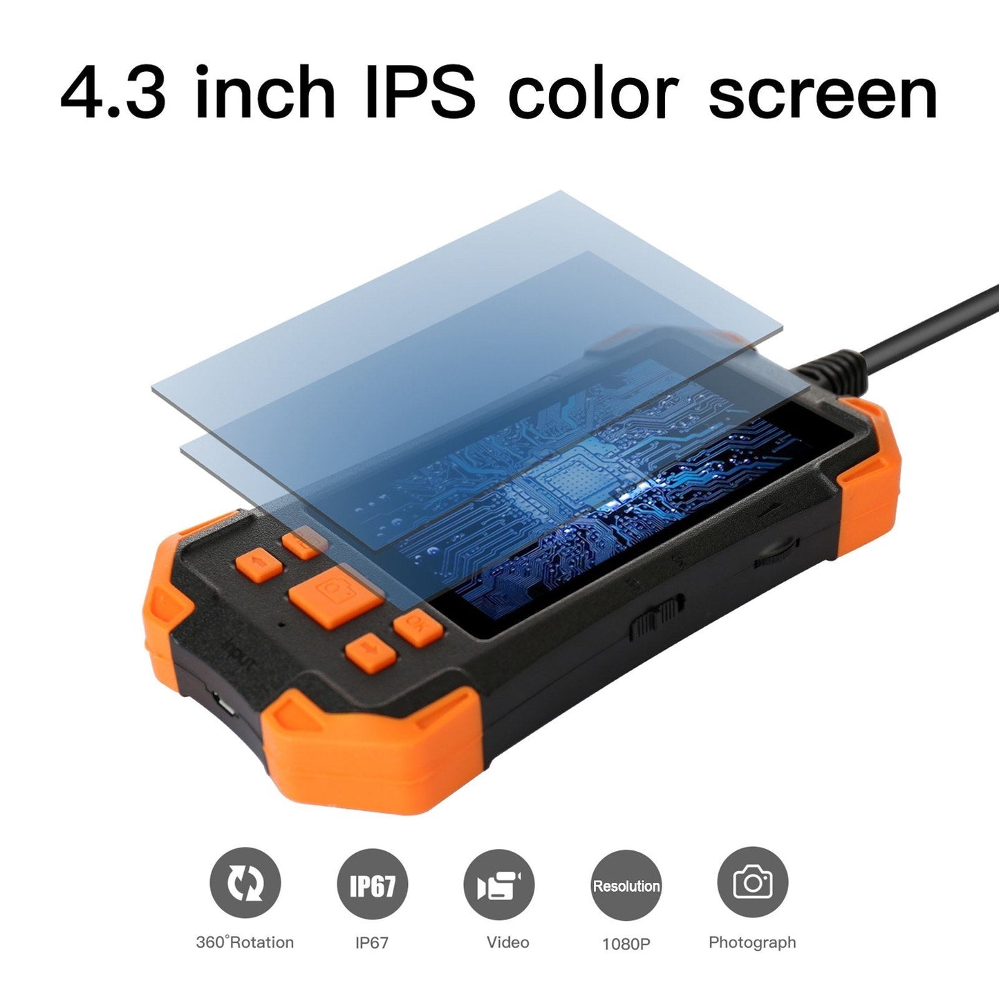 4.3 Zoll 1080P Industrie-Endoskop - 5.5mm Linse, semi-rigides Kabel, IP67 wasserdicht, LED-Licht, TF-Kartensteckplatz - Ideal für Auto-Reparatur & Rohrinspektion