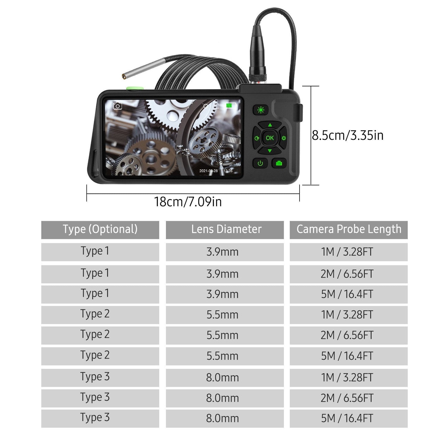 4,5-Zoll IPS Industrie-Endoskop, 1080P HD Borescope Kamera mit 6 LEDs, IP67 wasserdicht, TF-Kartensteckplatz