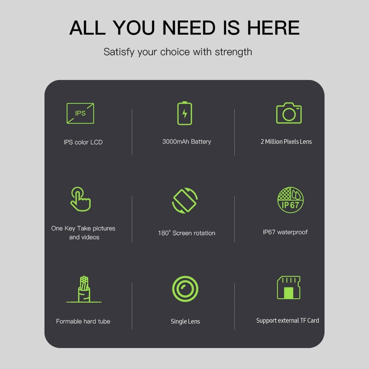 4,5-Zoll IPS Industrie-Endoskop, 1080P HD Borescope Kamera mit 6 LEDs, IP67 wasserdicht, TF-Kartensteckplatz