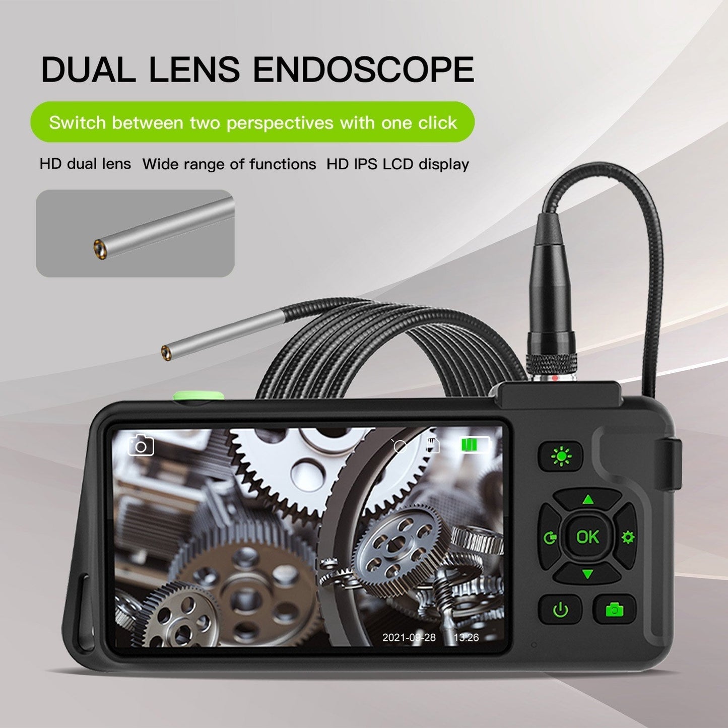 4,5-Zoll IPS Industrie-Endoskop, 1080P HD Borescope Kamera mit 6 LEDs, IP67 wasserdicht, TF-Kartensteckplatz