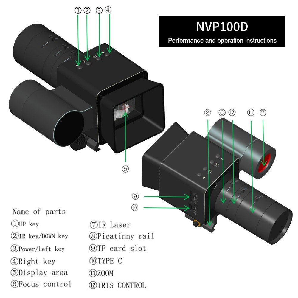 1080P Tragbare Nachtsichtkamera mit 1,54-Zoll-Display für Tag/Nacht-Nutzung, Foto-/Videoaufnahme, Infrarot-Digital für Outdoor-Aktivitäten