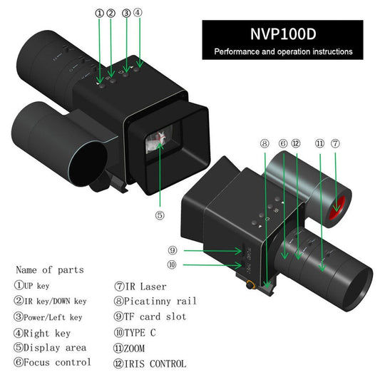 1080P Tragbare Nachtsichtkamera mit 1,54-Zoll-Display für Tag/Nacht-Nutzung, Foto-/Videoaufnahme, Infrarot-Digital für Outdoor-Aktivitäten