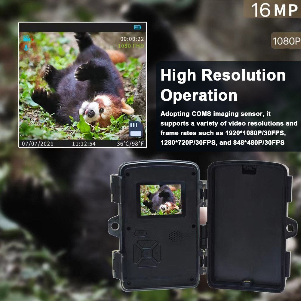 16MP 1080P Wildkamera mit 120° Weitwinkel, Nachtsicht, IP66 wasserdicht, 2.0 IPS Display, schneller 0.8s Auslöser, Infrarot-Tracking, 3 PIR-Objektive, 42 LEDs, unterstützt 32GB