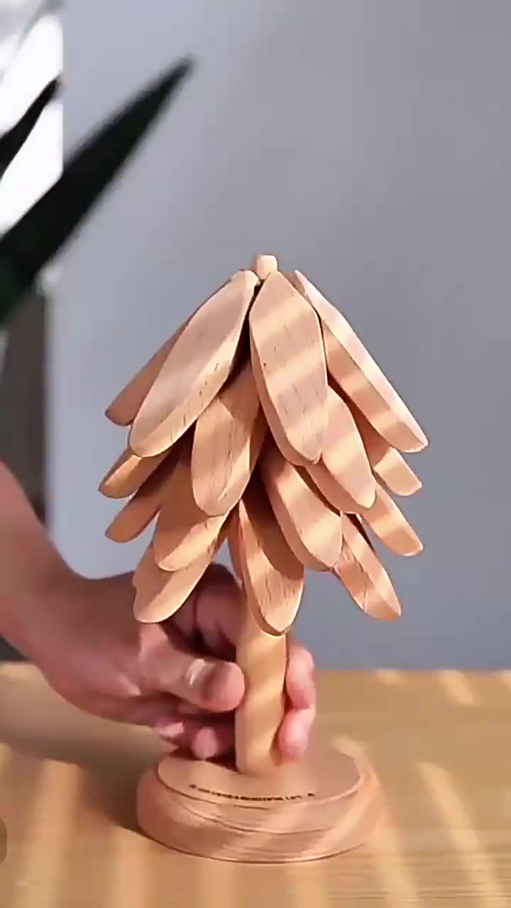 Frendorf | 1Set Holzuntersetzer für heiße Gerichte Faltbarer Baumform Tischmatte Halter Wärmeisoliertes Pad Set Untersetzer für Töpfe