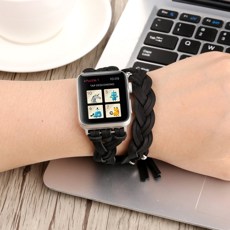 Frerndorf | Handgefertigtes Leder-Uhrenarmband für Apple Watch Series 9&8&7 41mm / SE 3&SE 2&6&SE&5&4 40mm / 3&2&1 38mm (Schwarz)