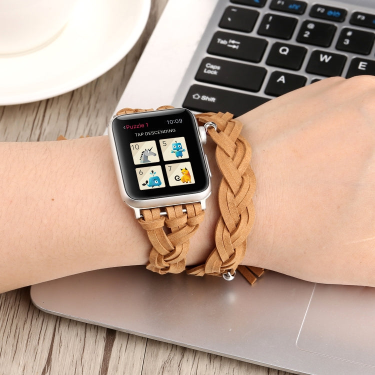 Frerndorf | Handgewebtes Lederuhrband für Apple Watch Series 9&8&7 41mm / SE 3&SE 2&6&SE&5&4 40mm / 3&2&1 38mm (Khaki)