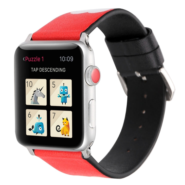 Frerndorf | Love Series Leder Uhrenarmband für Apple Watch Ultra 49mm & Watch Ultra 2 49mm / Series 9 & 8 & 7 45mm / SE 3 & SE 2 & 6 & SE & 5 & 4 44mm / 3 & 2 & 1 42mm (Schwarz Rot Weiß Herz)